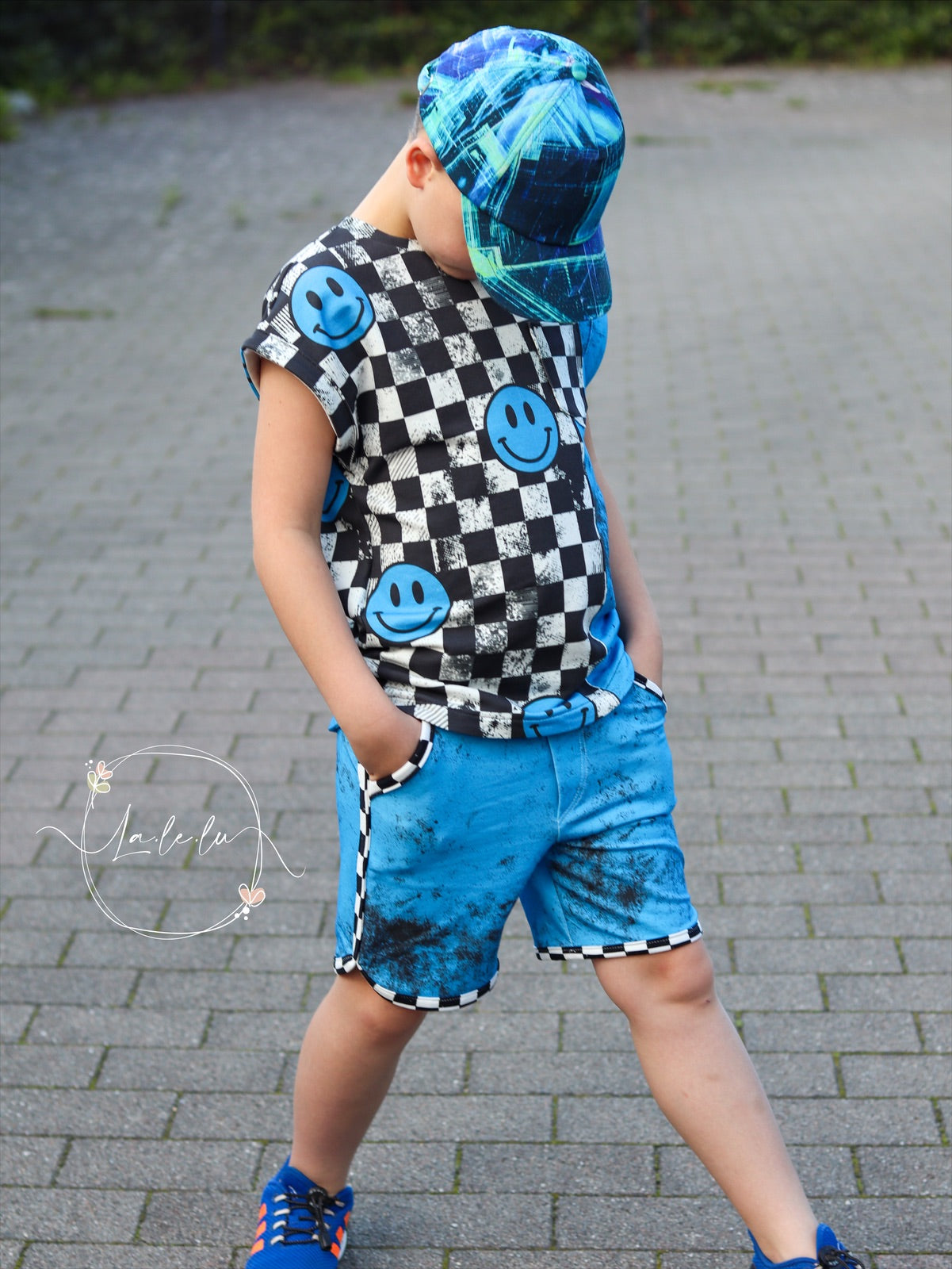 Smiley Schachbrett Blaue Grunge Dauervorbestellung